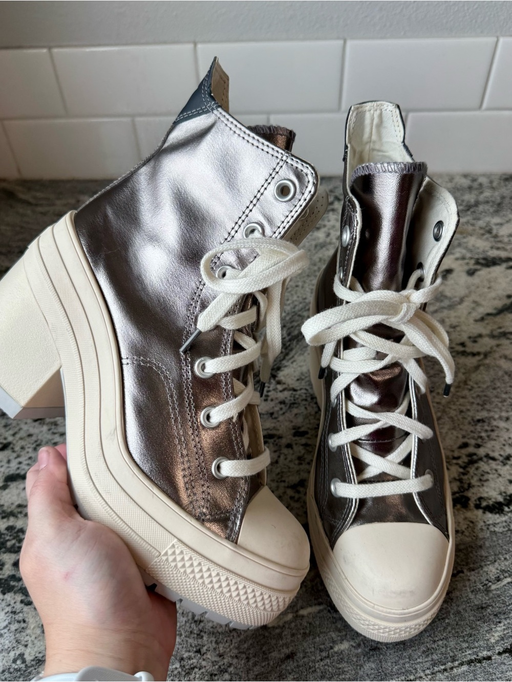 Converse Chuck 70 De Luxe Heel Metallic Gunmetal. Size 7. EUC.